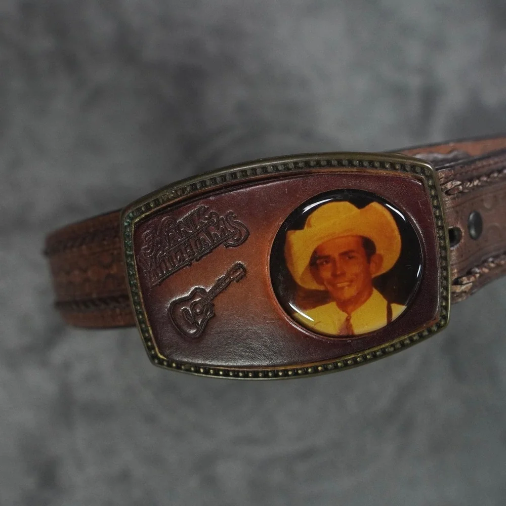VTG Hank Williams Alumaline 4108 Belt Men 42 Brown Leather Western Country Music